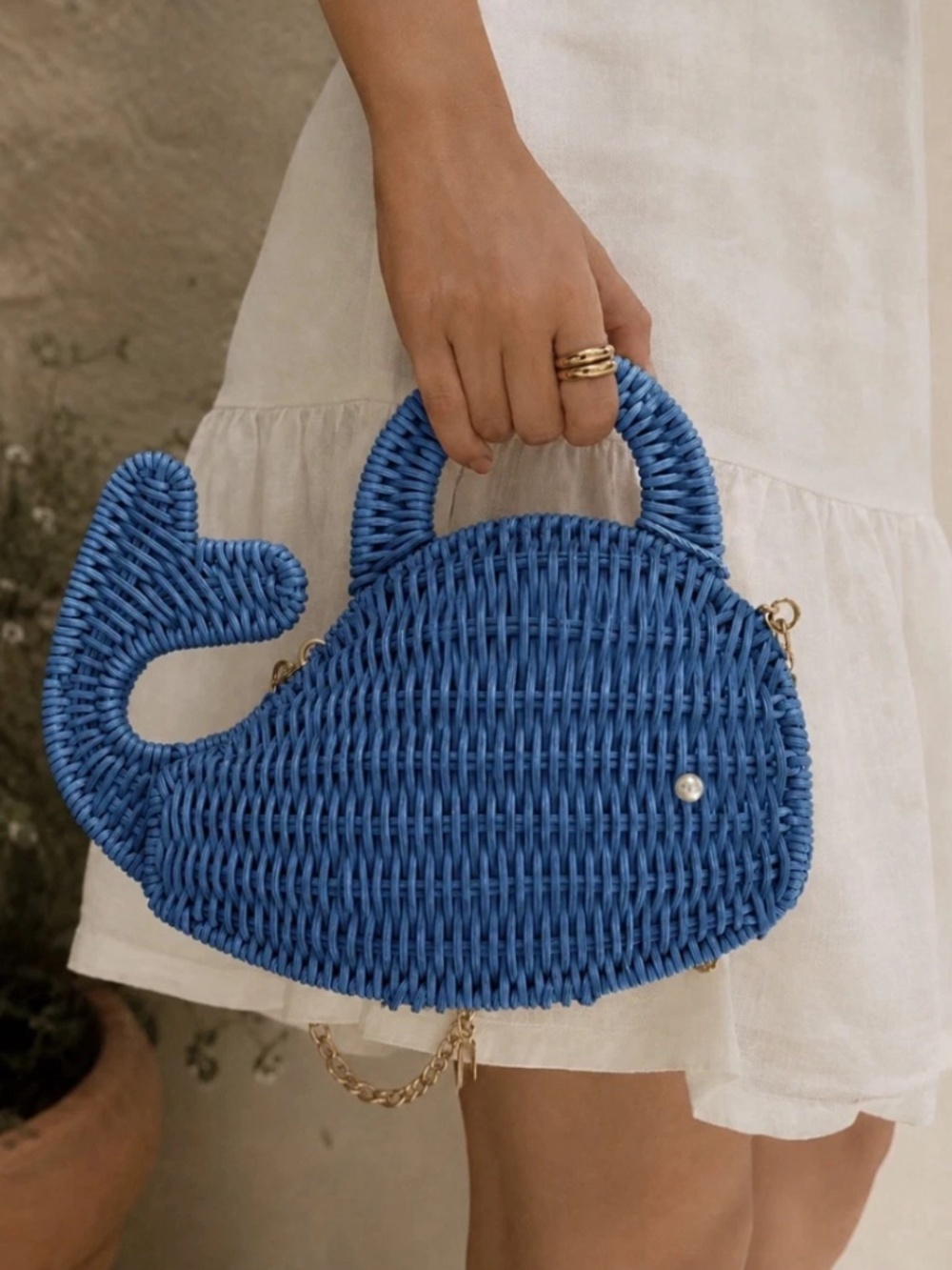 NWT Tommy Bahama Woven Rattan Blue Whale Handbag or Clutch